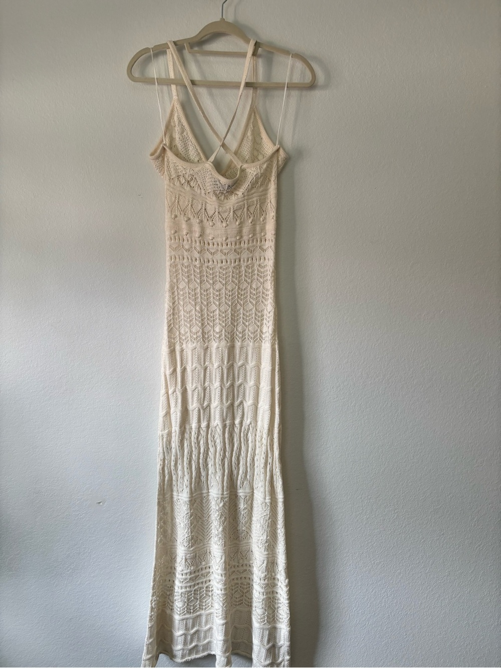 Zara Cream Crochet Maxi Dress with V-Neck Straps - Picture 5 of 8